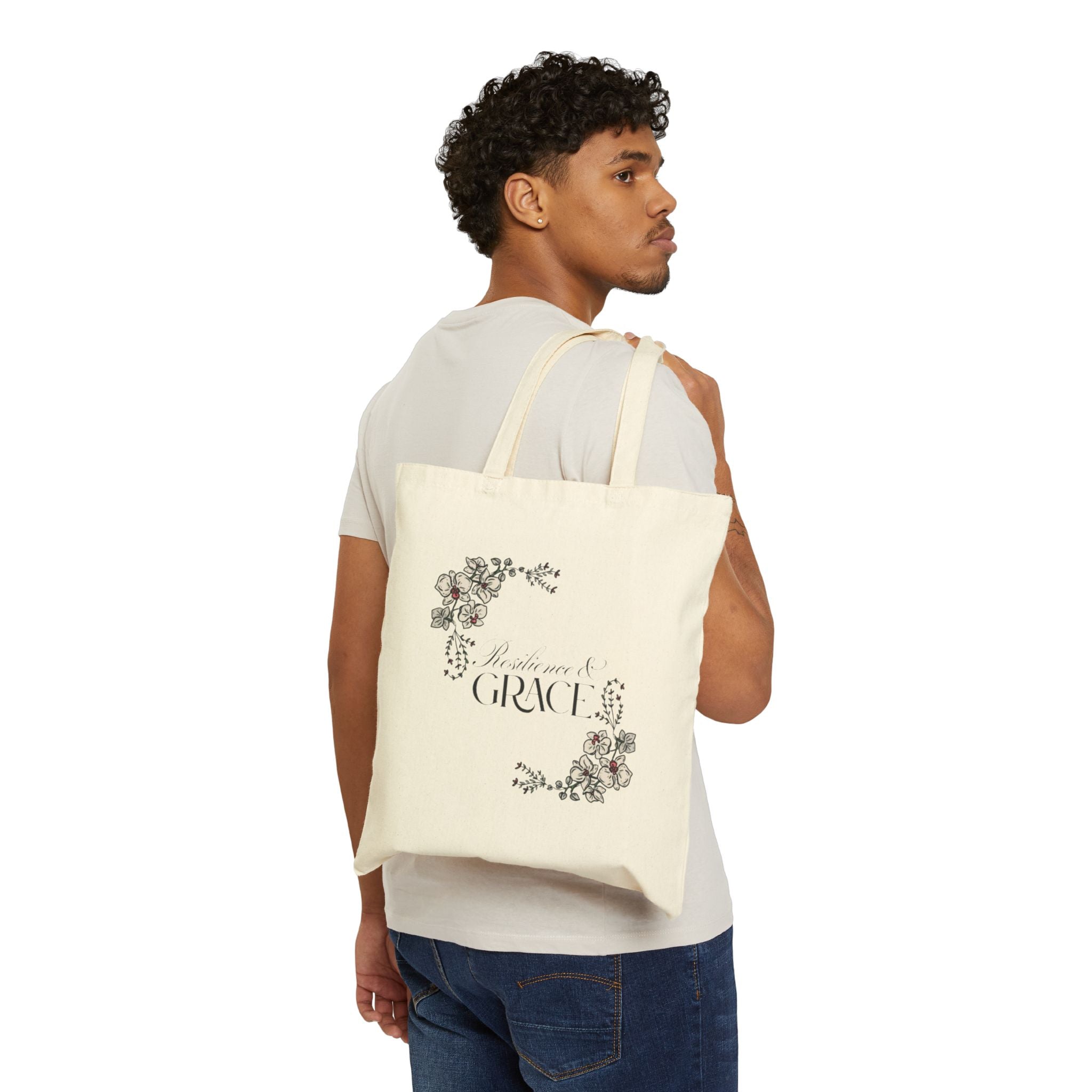 Resilience & Grace tote bag | floral script canvas tote