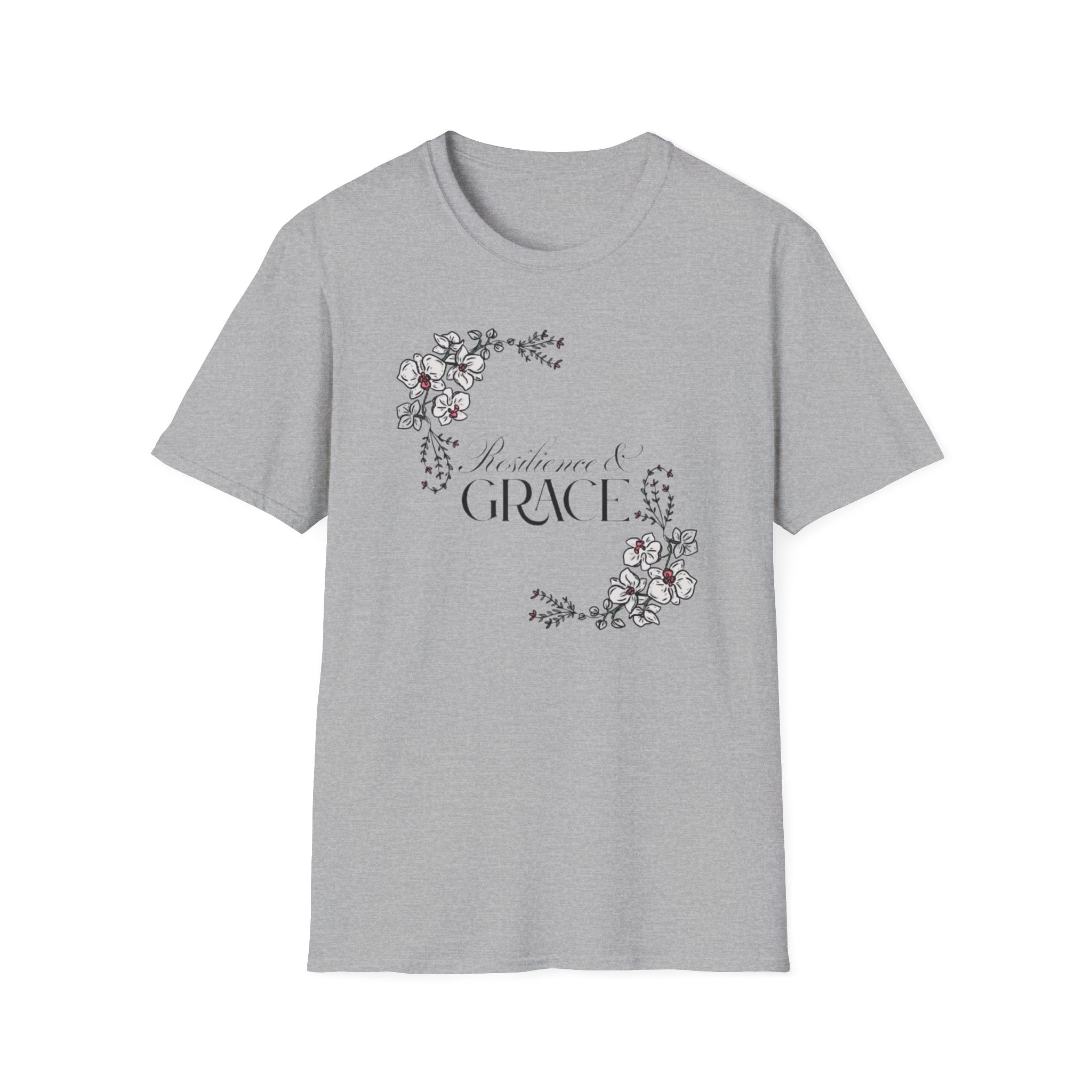 Resilience & Grace T-Shirt | Floral Script Design