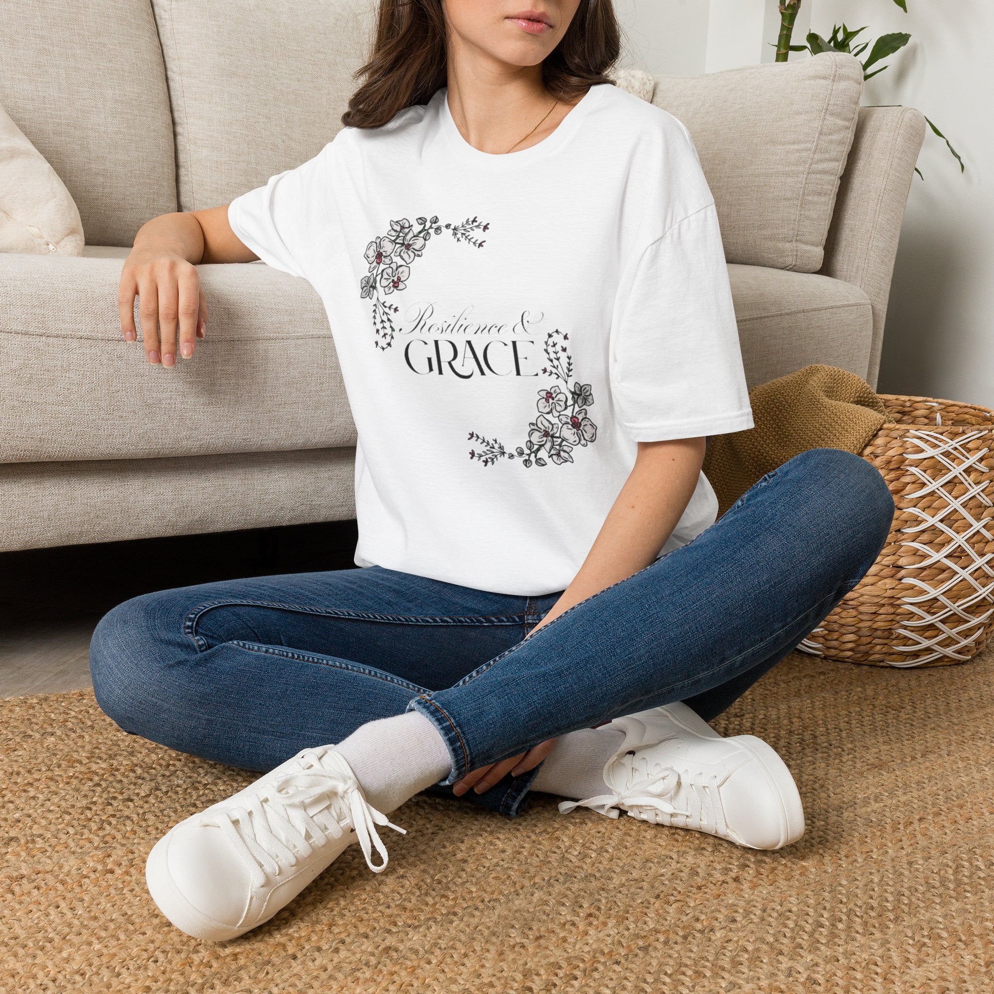 Resilience & Grace T-Shirt | Floral Script Design