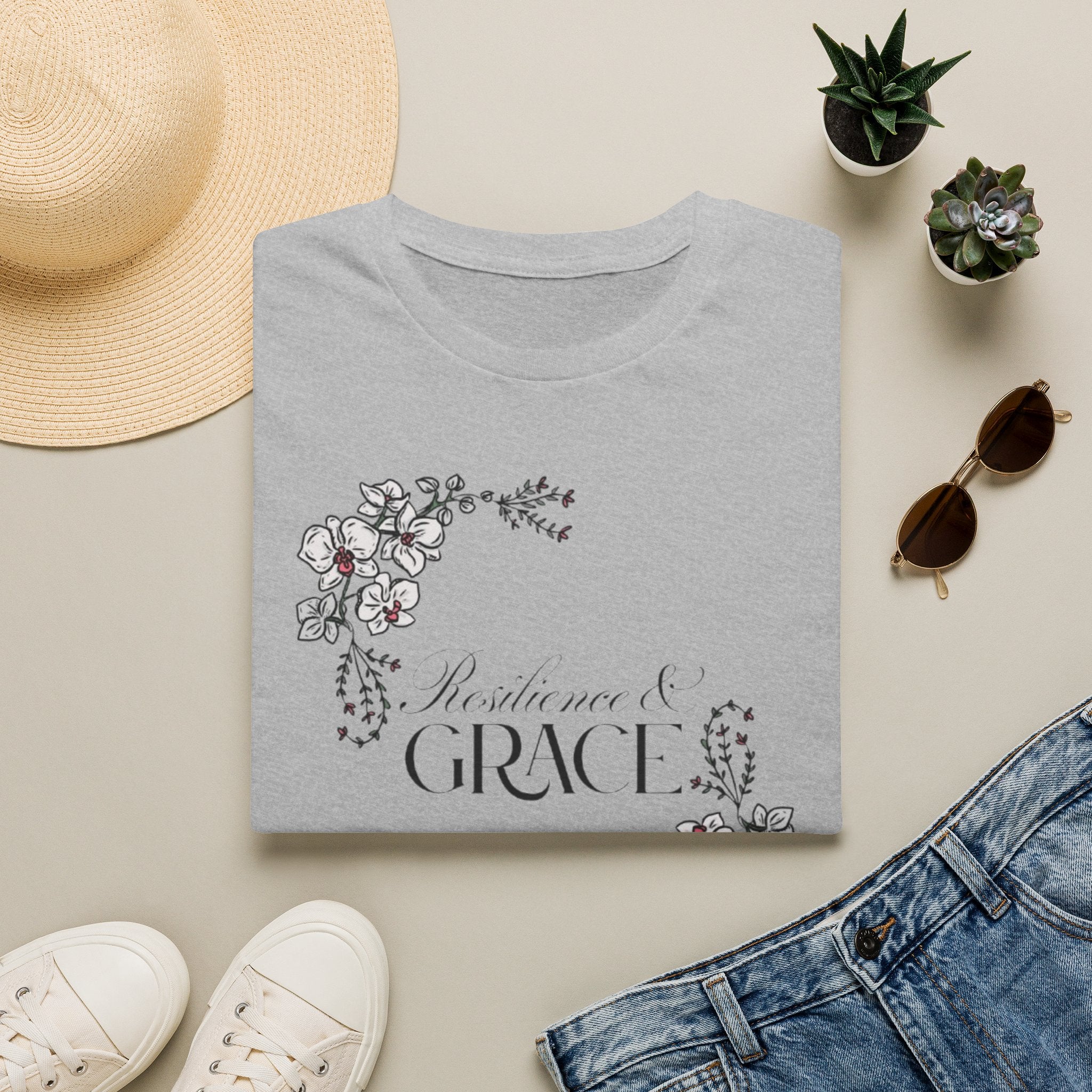 Resilience & Grace T-Shirt | Floral Script Design