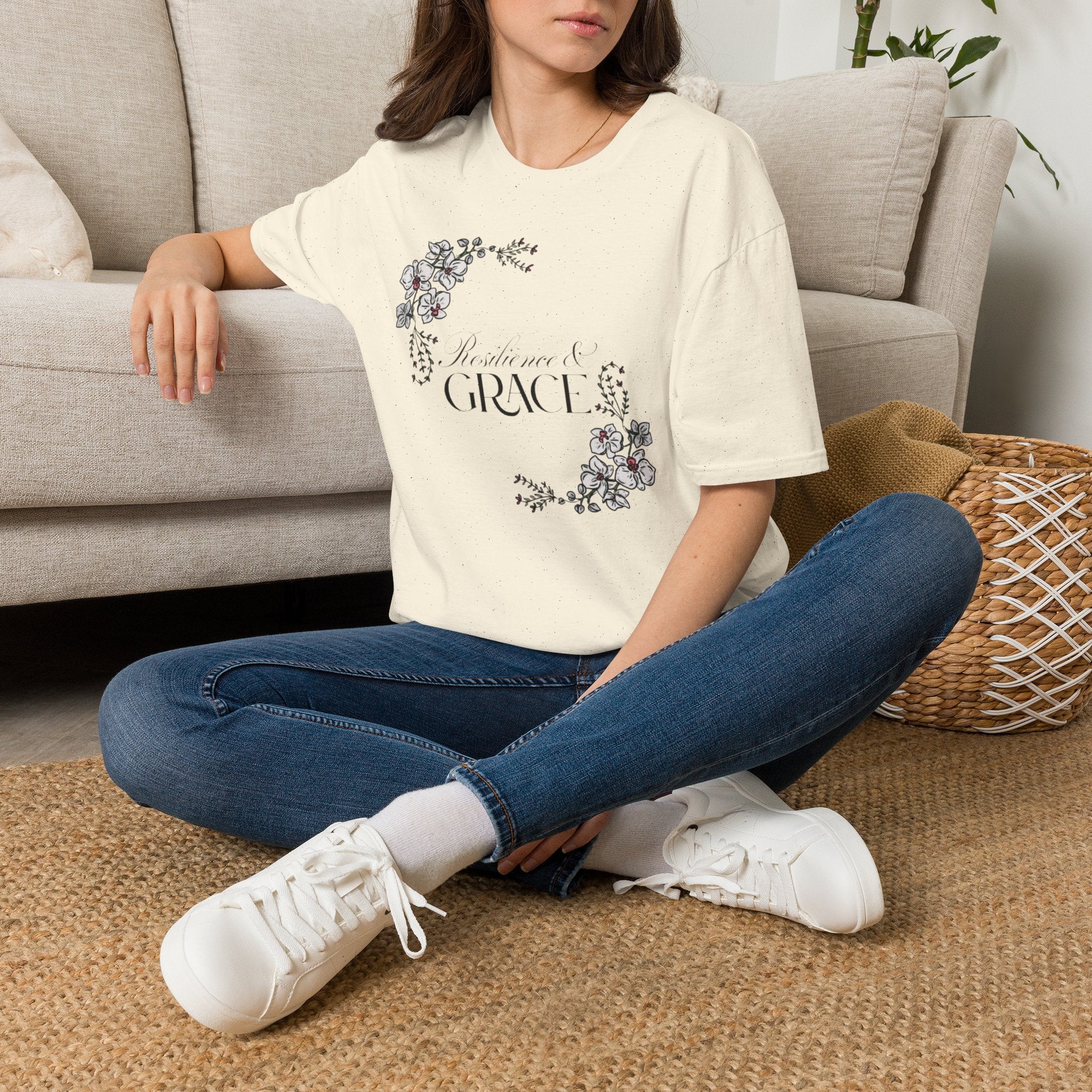 Resilience & Grace T-Shirt | Floral Script Design