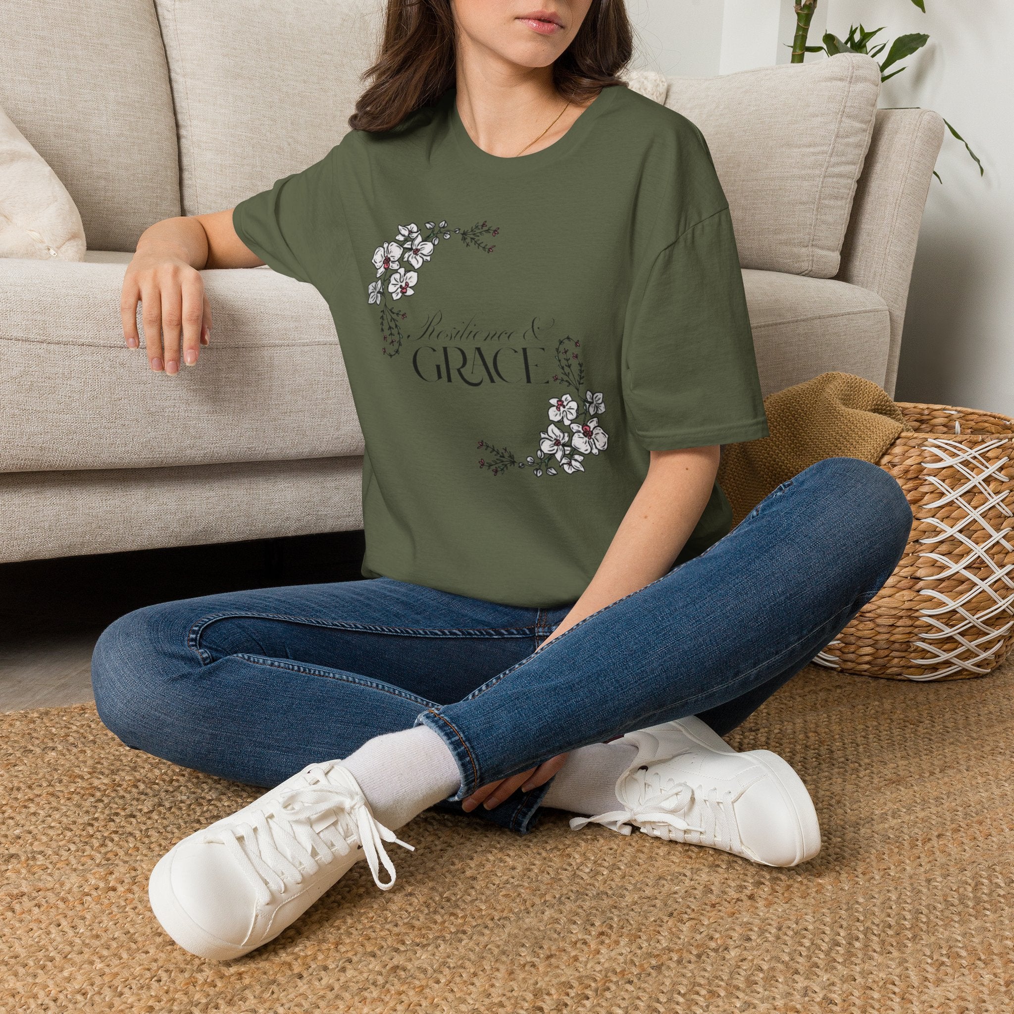 Resilience & Grace T-Shirt | Floral Script Design