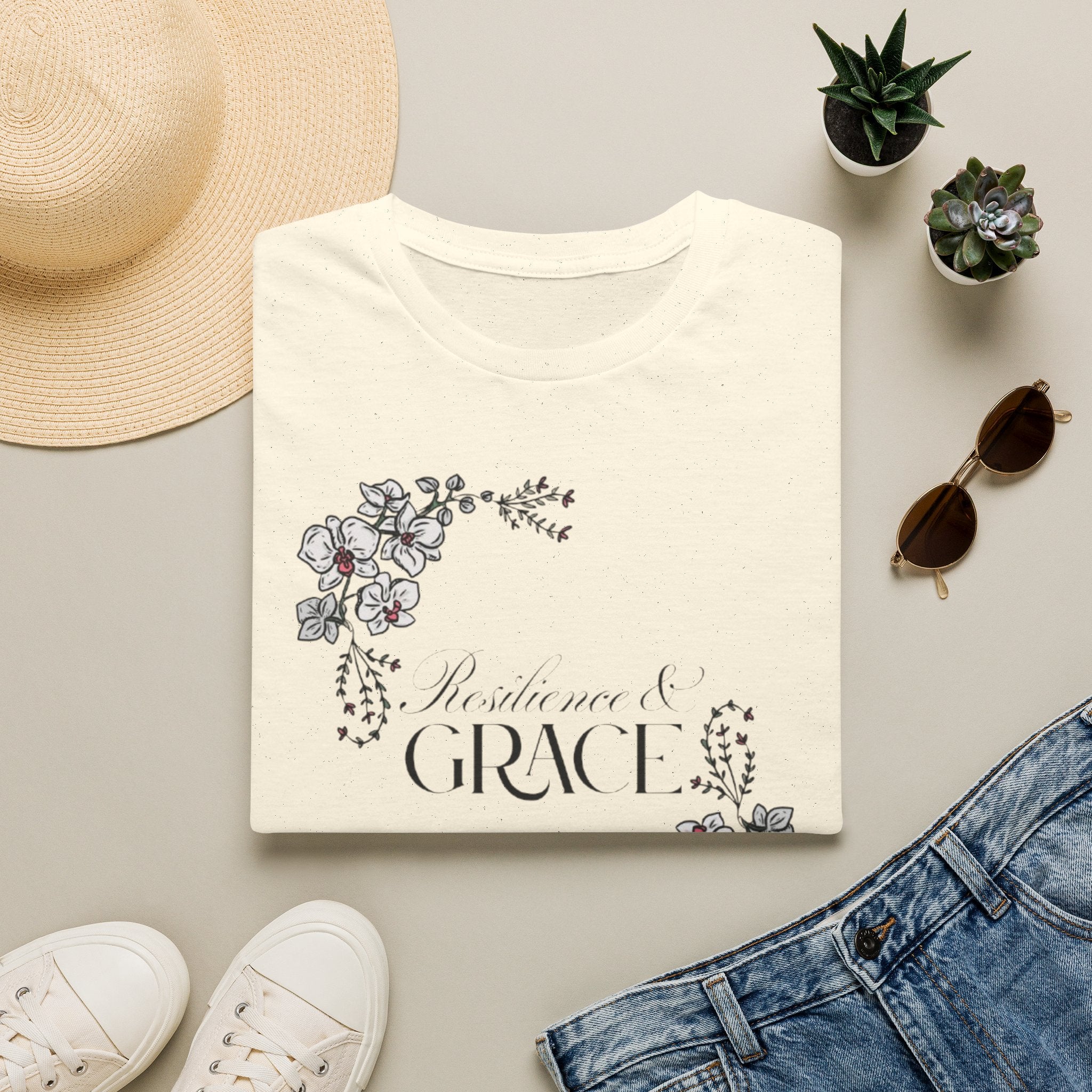 Resilience & Grace T-Shirt | Floral Script Design