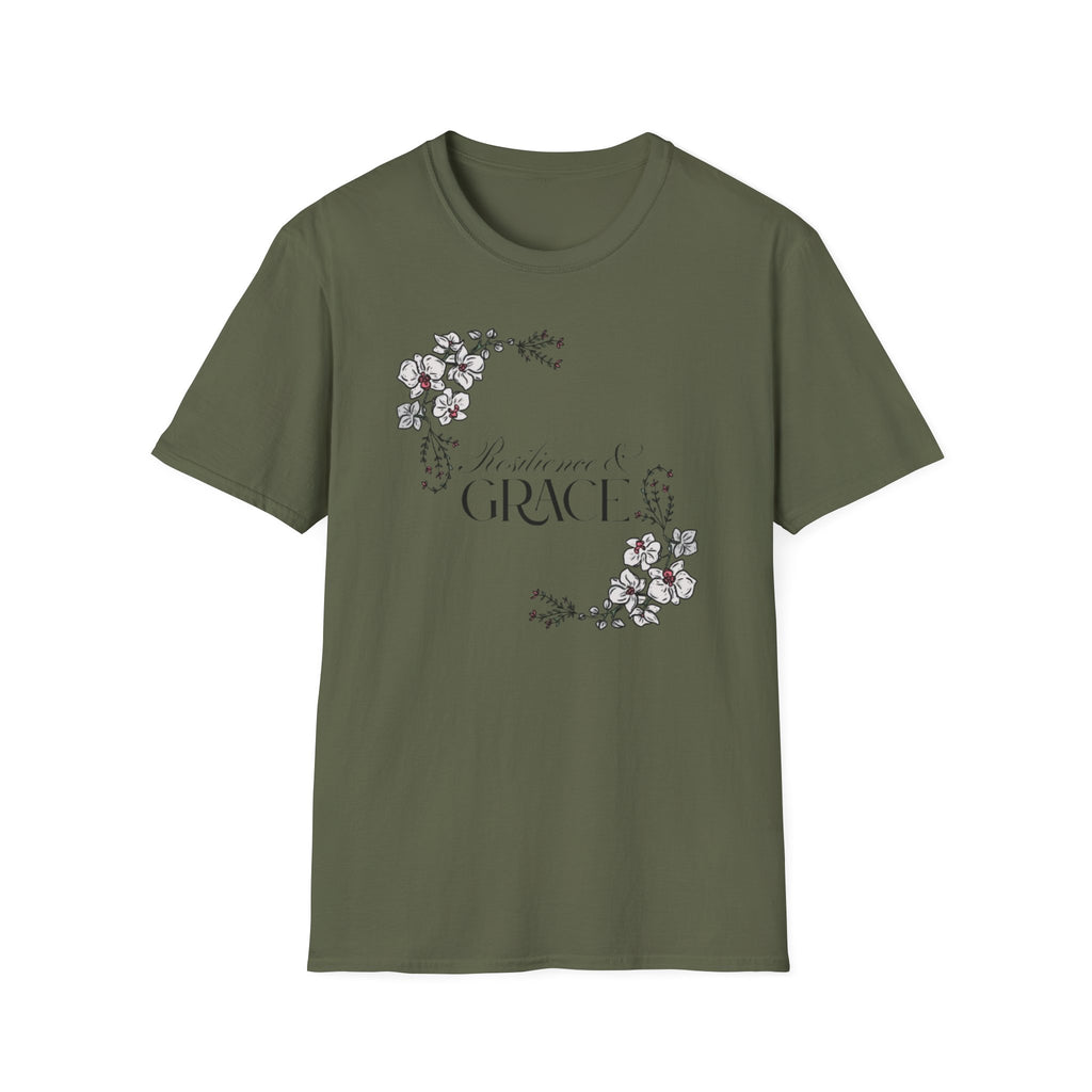 Resilience & Grace T-Shirt | Floral Script Design