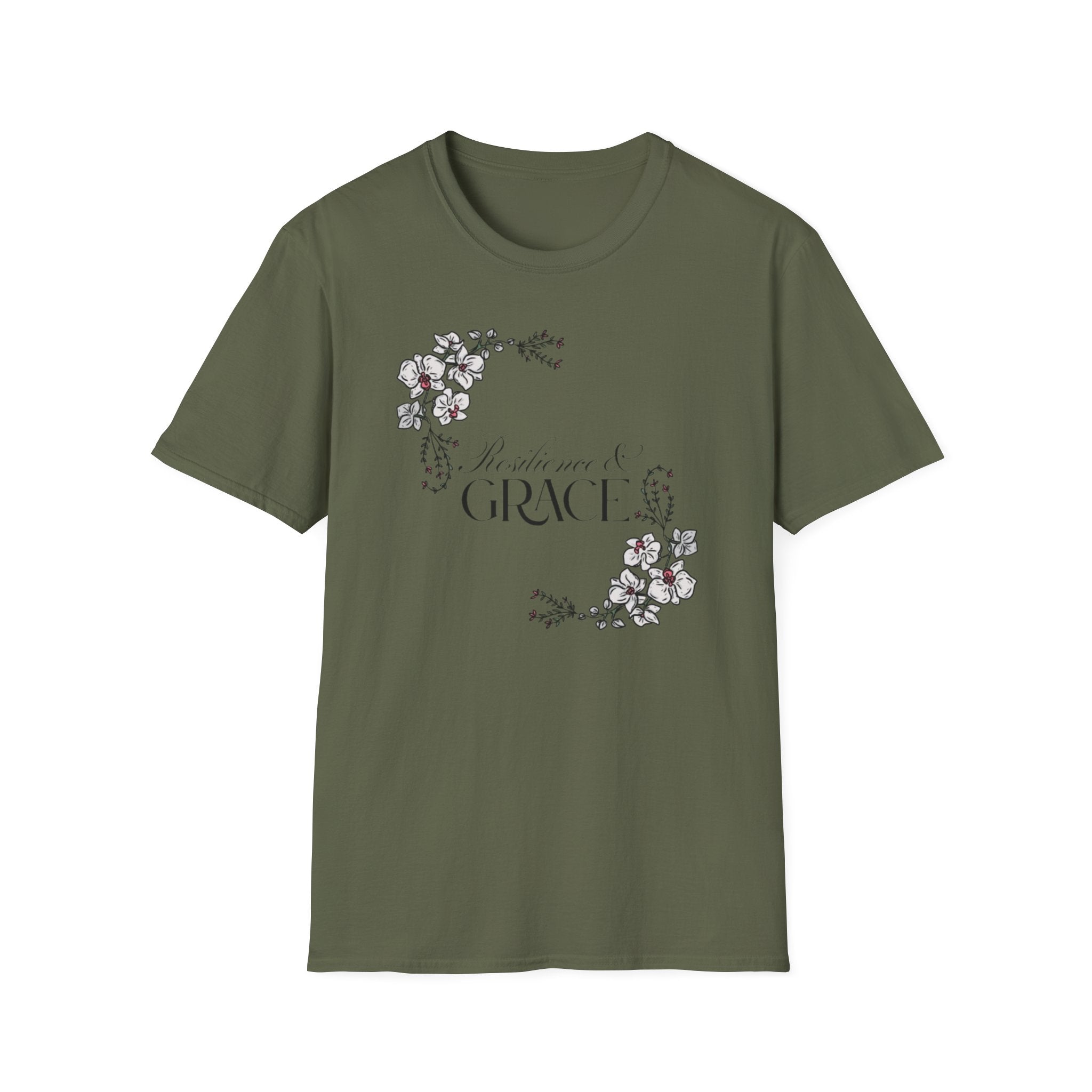 Resilience & Grace T-Shirt | Floral Script Design