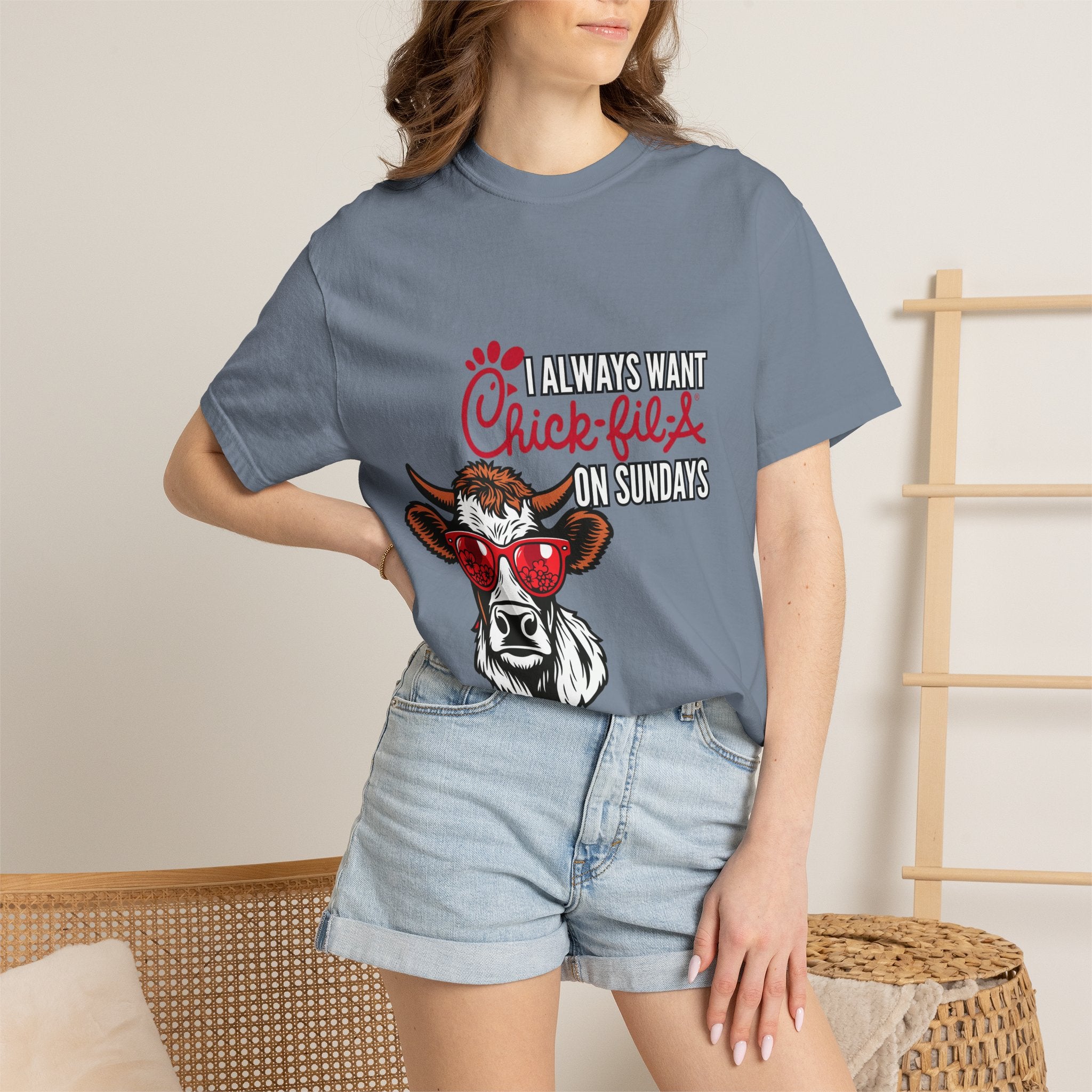 I Always Want Chick-fil-A on Sundays T-shirt | Cow Wearing Sunglasses Tee