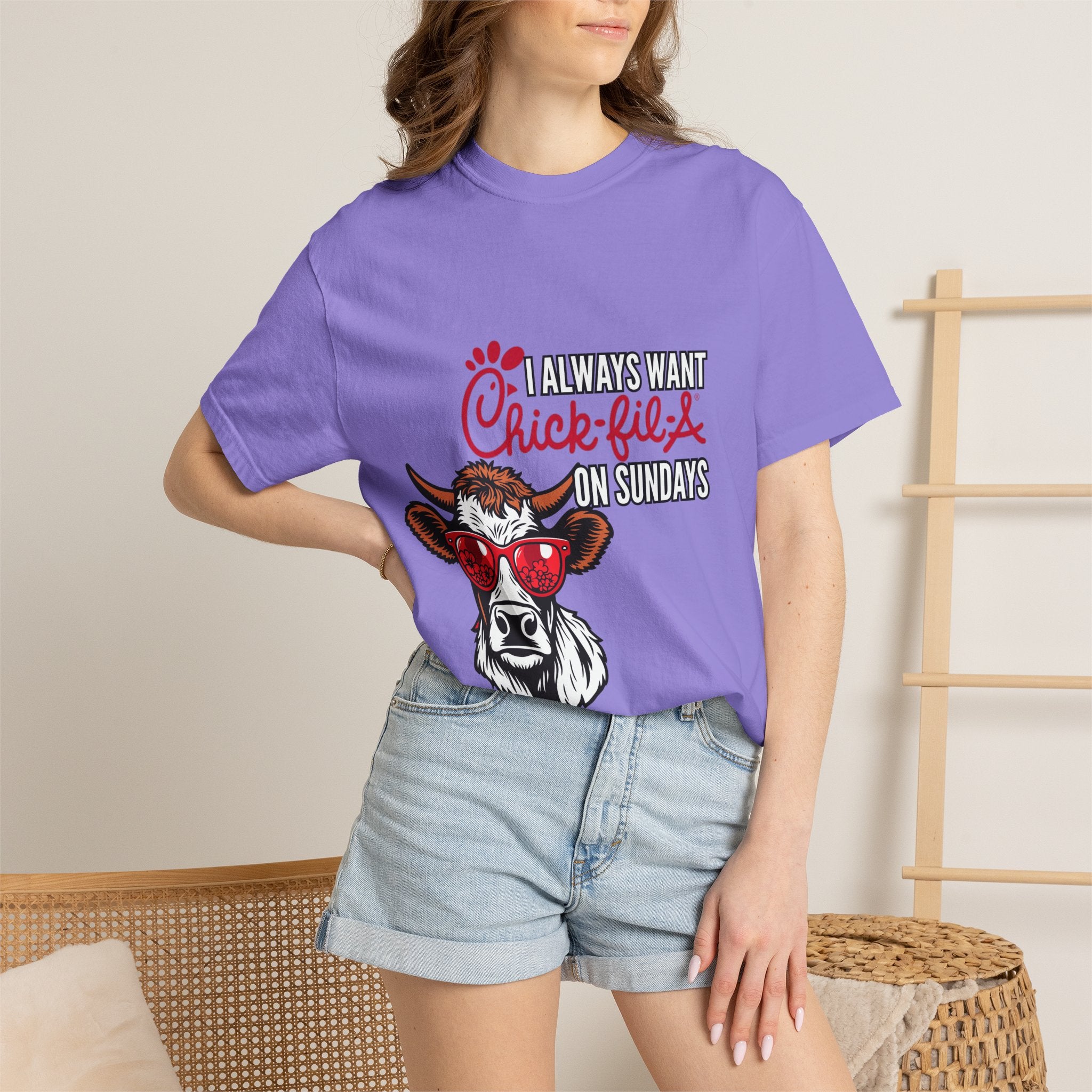 I Always Want Chick-fil-A on Sundays T-shirt | Cow Wearing Sunglasses Tee