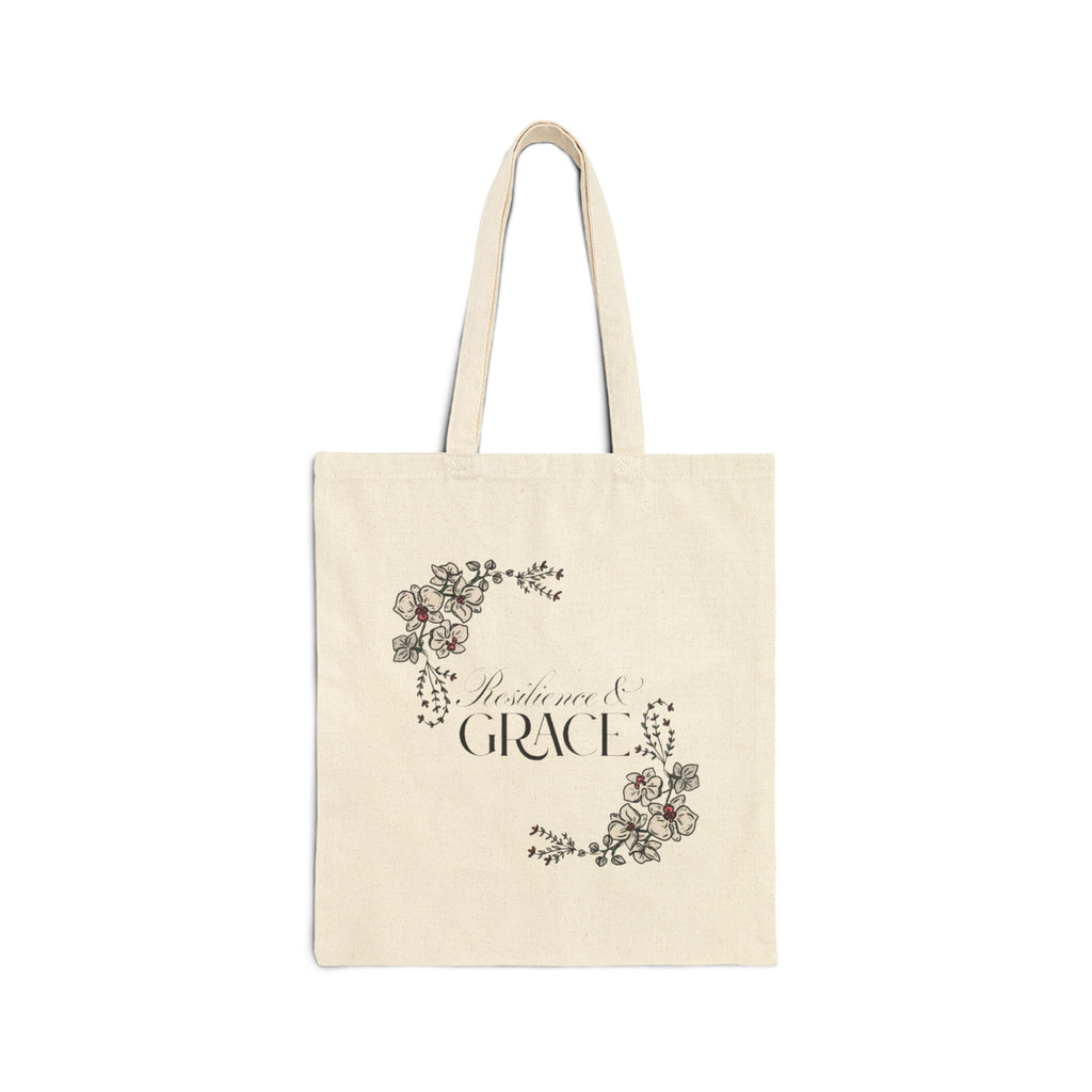 Resilience & Grace tote bag | floral script canvas tote