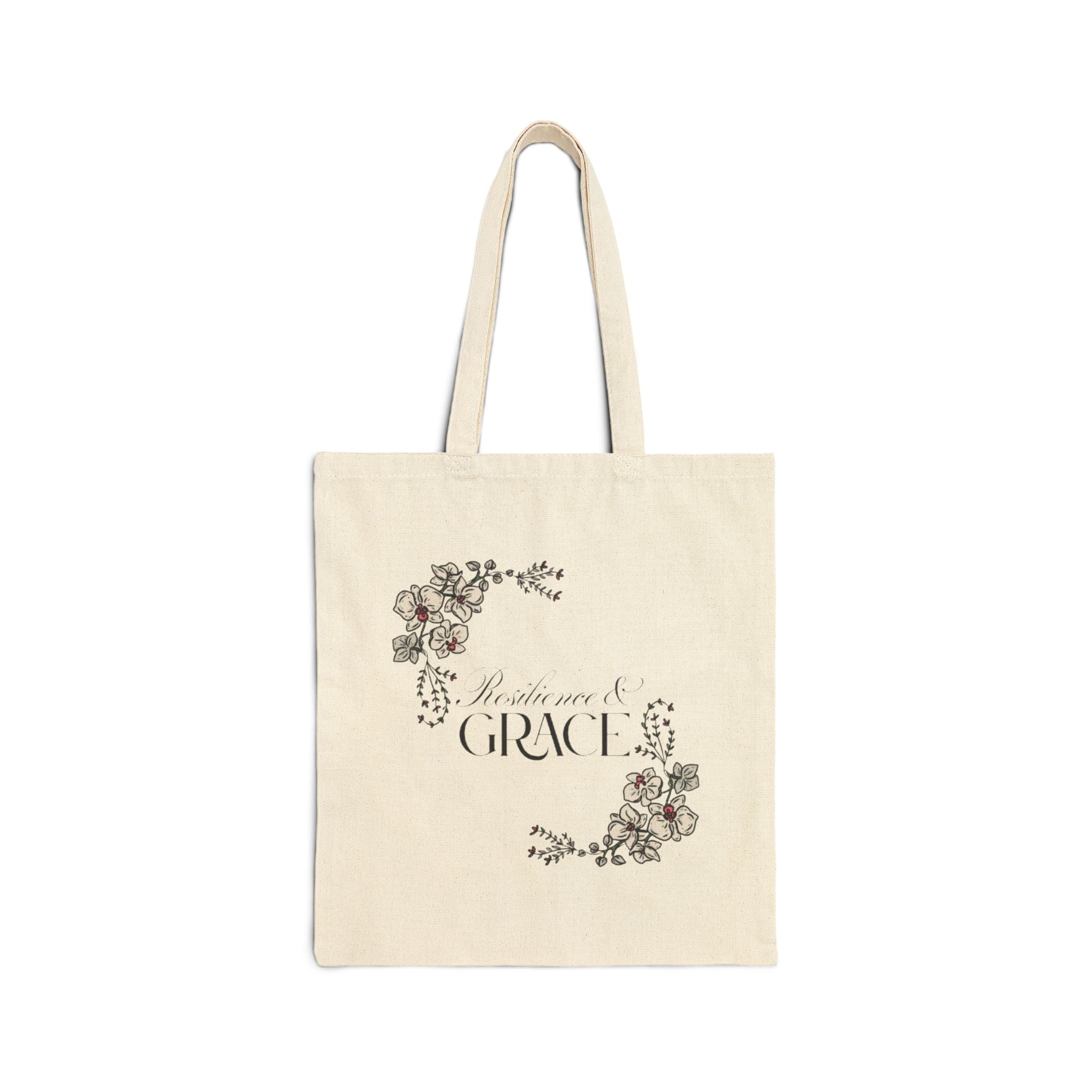Resilience & Grace tote bag | floral script canvas tote
